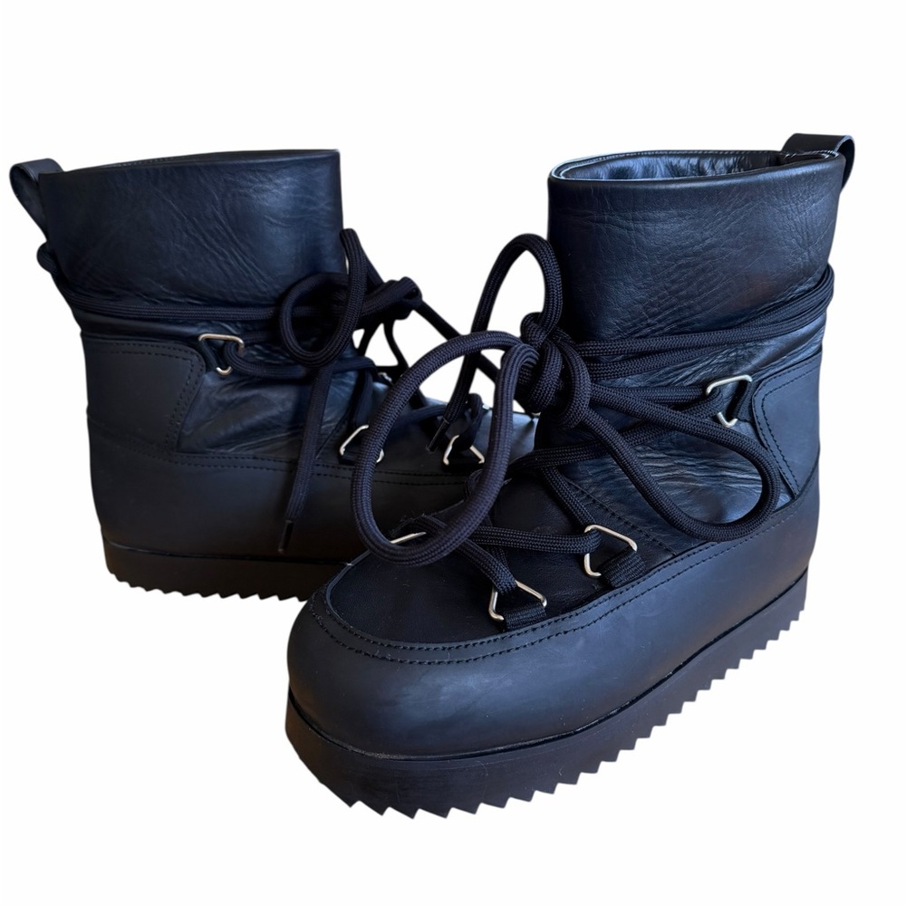 & Other Stories Black Ankle Leather Lace Up Moon Snow Style Boots Size 8